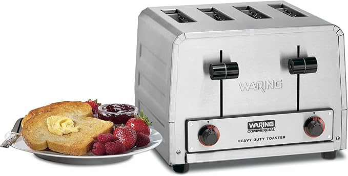 Waring Commercial WCT805 Heavy Duty Stainless Steel Standard Toaster with 4 Slots, 12-Amp