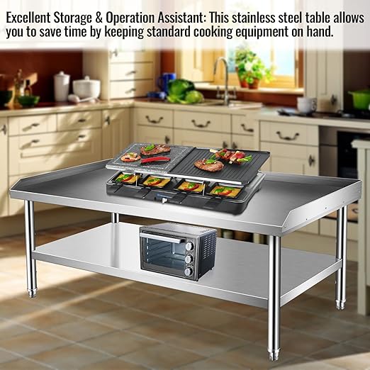 Stainless Steel Equipment Grill Stand Table With Adjustable Storage Undershelf for Hotel, Home, Restaurant Kitchen - 60x30x24"