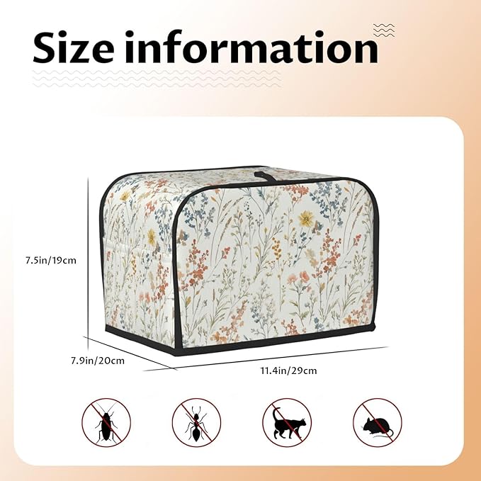 2 Slice Toaster Cover for Kitchen Wildflower Flower Botanical Spring Waterproof Dustproof Toaster Dust Cover with Side Pockets Decorative Universal Cover for Wide Slot Toasters Small Appliances