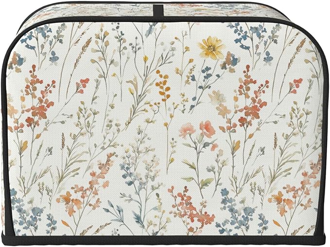 4 Slice Toaster Cover for Kitchen Wildflower Flower Botanical Spring Waterproof Dustproof Toaster Dust Cover with Side Pockets Decorative Universal Cover for Wide Slot Toasters Small Appliances
