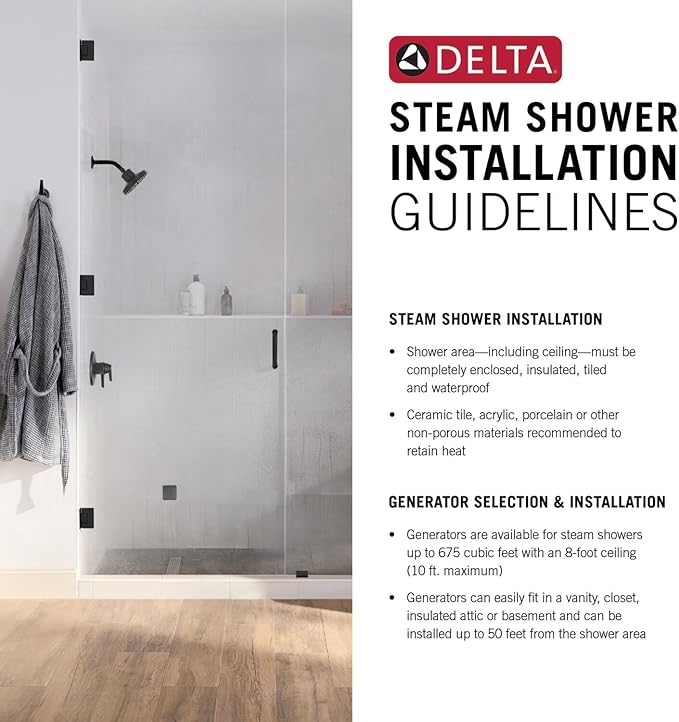 Delta Faucet SimpleSteam 6kW Steam System Kit Matte Black, Includes 6kW Steam System Generator, Square Digital System Control, Square Steam Head, Matte Black 5P-EST06-BL