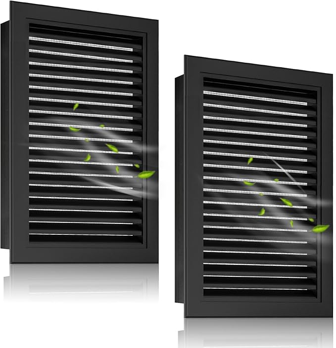 2-Pack Aluminum Gable Vent 12" x 18" with Screen - Optimal Airflow Design, Ideal for Attic Houses, Opening: 10" x 16", Black