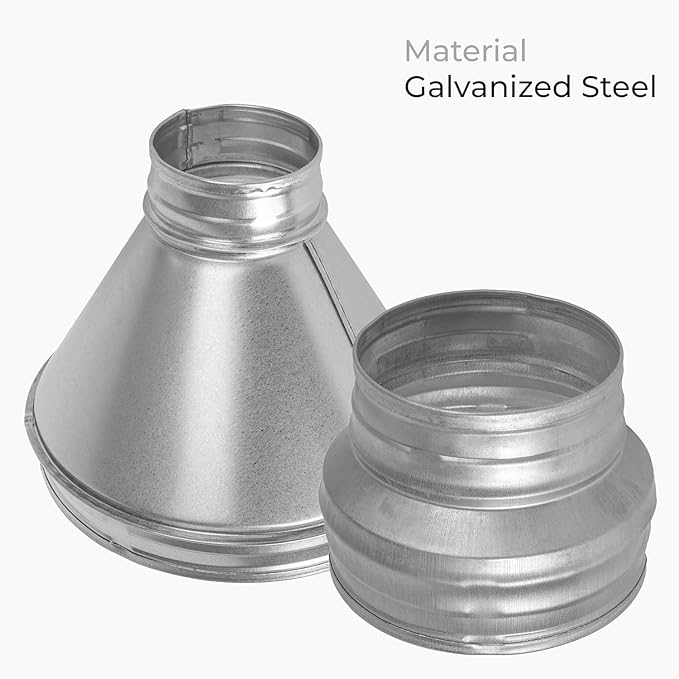 8" to 6" Inch Round Duct Reducer - Galvanized Steel Pipe Increaser - Coupling for Round Duct Ventilation Systems - Heating & Cooling, HVAC