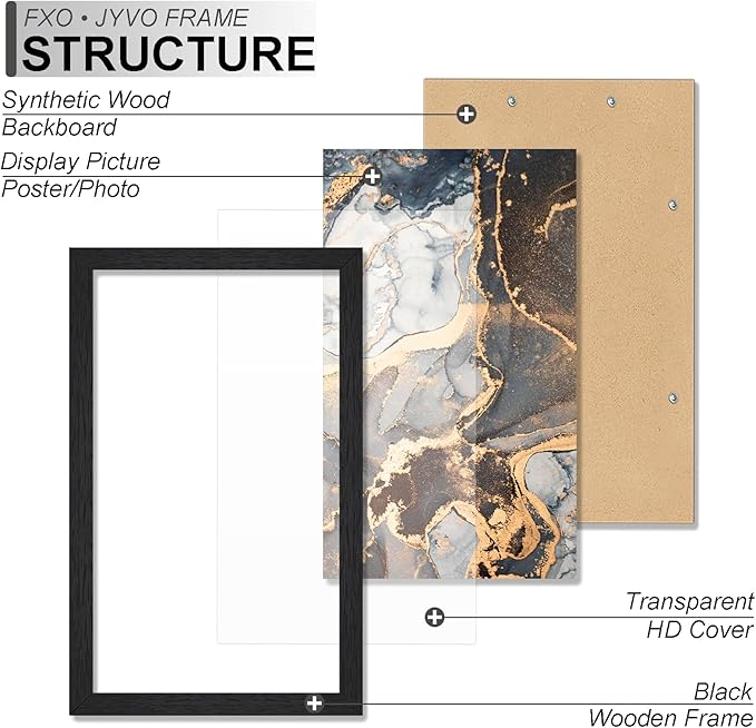 Engineered Wood 5x9 Picture Frame Set of 2, Black Frame for 5 x 9 Inch Picture Poster Photo, Light Weight 5 by 9 Frame with Wood-grain for Wall - 2 Pack/Black/5"x9"