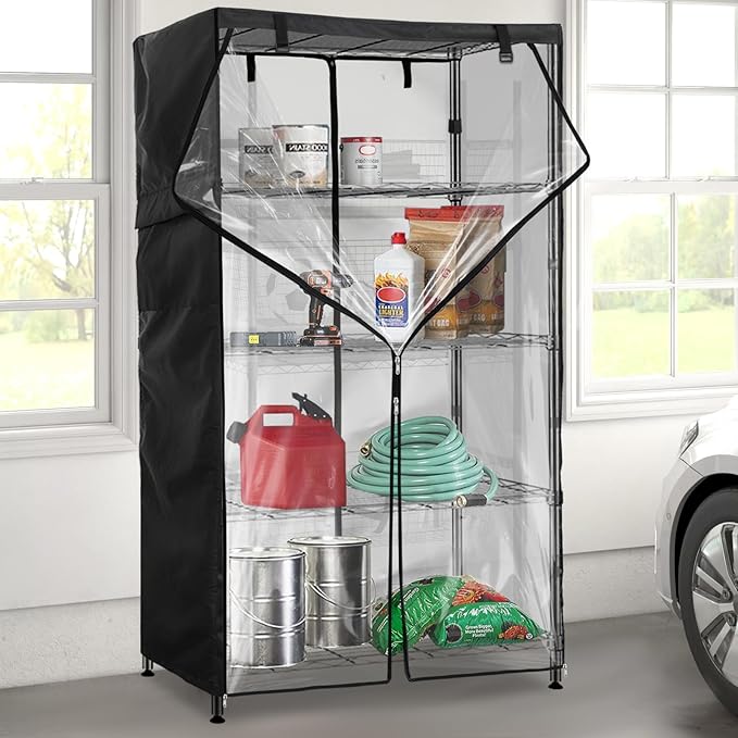 Wire Shelf Cover,600D Heavy Duty 100% Waterproof Shelf Covers for Wire Shelving,Outdoor Storage Shelves Cover for Metal Rack,60" W x 24" D x 72" H,Black with Clear Front