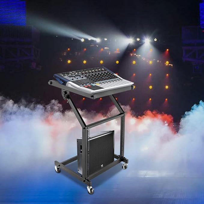 LYNICESHOP 9U/12U/16U DJ Mixer Stand, Adjustable Rack Mount Case Stand Studio Equipment Cart Stage Amp DJ Rolling (9U)