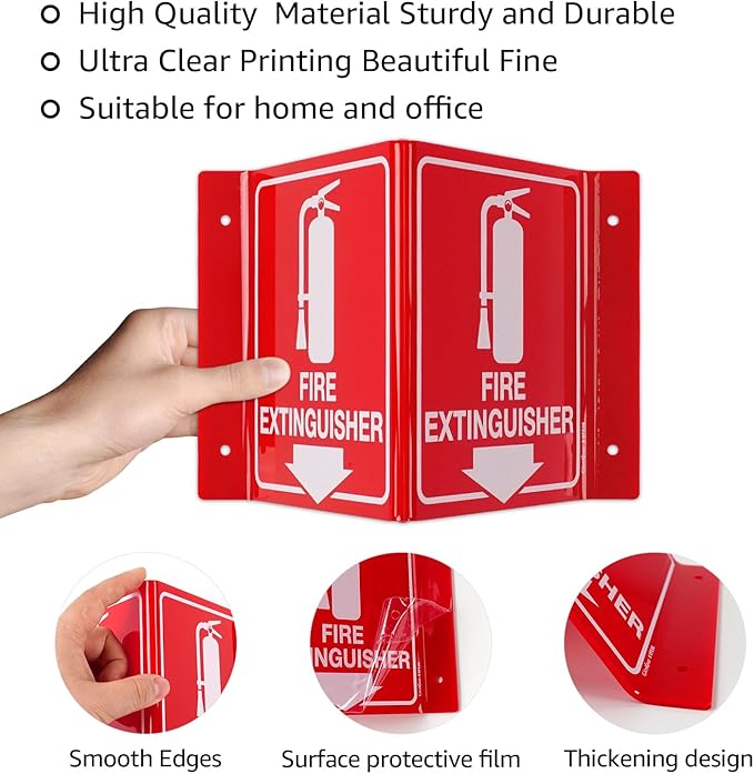 GicnKeuz Fire Extinguisher Sign, 8" x 6" Fire Extinguisher Projecting Sign with Down Arrow, Two-Sided Acrylic V-Signs, Including Screws, Easy to Install, Home Office/Business Use (4 Pack)
