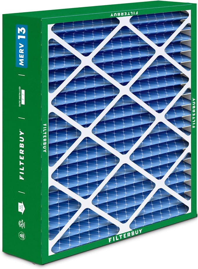 Filterbuy 21x24.5x5 Air Filter MERV 13 Optimal Smoke & Allergy Defense (2-Pack), Electrostatic Pleated HVAC AC Furnace Filters for Rheem, Ruud, and Protech (Actual Size: 20.63 x 24.13 x 4.38)