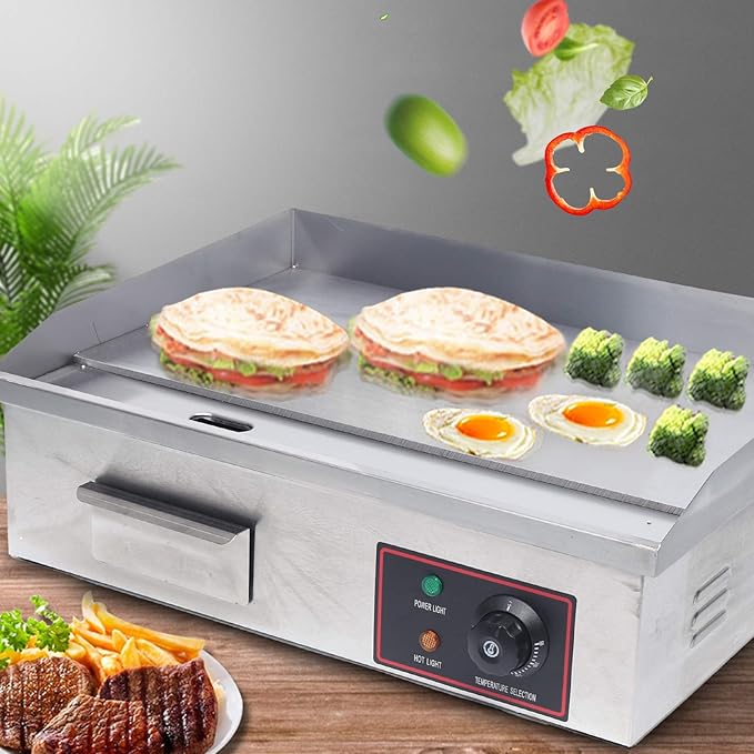 Electric Griddle, 1600W Flat Top Grill 50-300℃/122-572℉, Stainless Steel Teppanyaki Grill for Home Restaurant Snack Shop Street Food