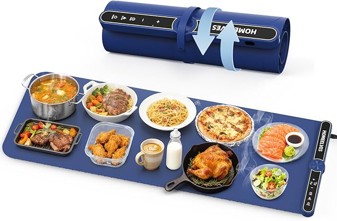 Warming Mat for Food Extra Large 39.4”X15”, 8S Rapid Heating Electric Warming Tray with 9 Temp Setting and 6H Timer, Food Warming Pad, Portable Food Warmers for Parties Buffet, Blue