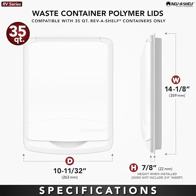 Rev-A-Shelf 50 Qt Under Sink Trash Can Lid for Base Kitchen/Bathroom Cabinet, Replacement Plastic Trash Bin Lid Only, 2 Pack, Black, RV-50-LID-18-1-40