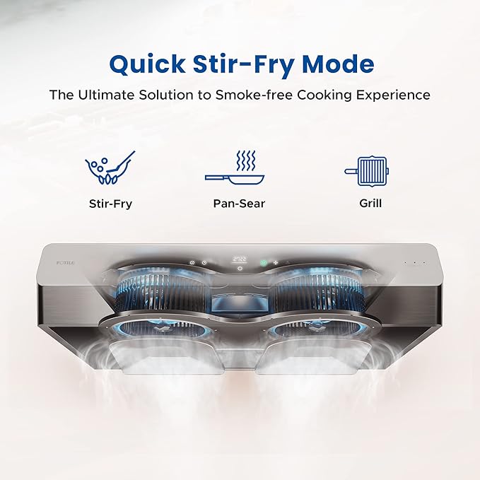 FOTILE Pixie Air UQG3602 36” Stainless Steel Under Cabinet Range Hood, 850 CFMs Kitchen Over Stove Exhaust Vent with LED Lights Dual AC Motors, Motion Control and Touchscreen