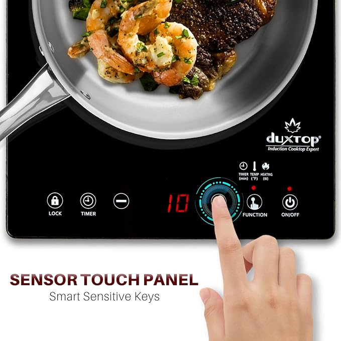 Duxtop Portable Induction Cooktop, High End Full Glass Induction Burner with Sensor Touch, 1800W Countertop Burner with Stainless Steel Housing, E200A, Black