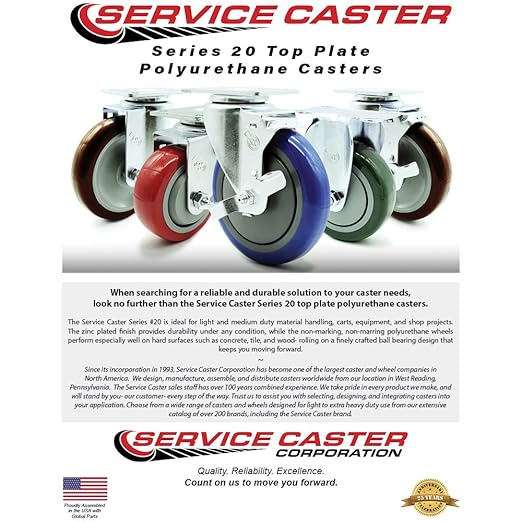 Service Caster Brand Replacement Set for Uline Casters - Swivel Top Plate Casters with 4 Inch Red Polyurethane Wheels - Includes 4 Swivel Casters - Fits Vinyl Basket Truck 24 Bushel