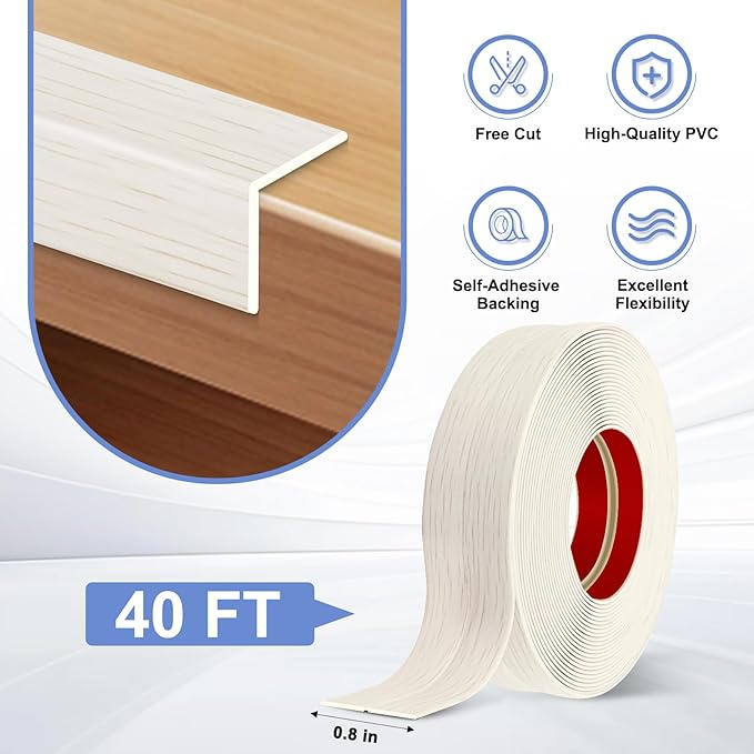 Wall Corner Protector Moulding Trim Peel and Stick Wall Corner Guards Trim Flexible Self Adhesive Edge Protector Moulding, 0.8 in x40 Ft, Beige Wood