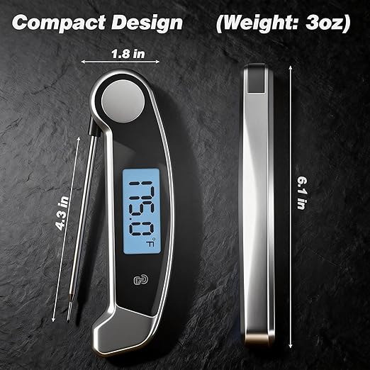 Meat Thermometer Digital Waterproof Instant Read Thermometer for Cooking Food Thermometer with Backlight & ±0.5℃ Precision Cooking Thermometer for Kitchen ℃/℉ Convertible Grey