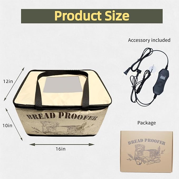 Dough Proofing Box, Portable Dough Proofing with NTC Sensor Temperature and Timer Controller,Auto Shutdown Timer, Foldable Zippered Bread Proofing basket, Yogurt and Rice Wine Fermentation Box.