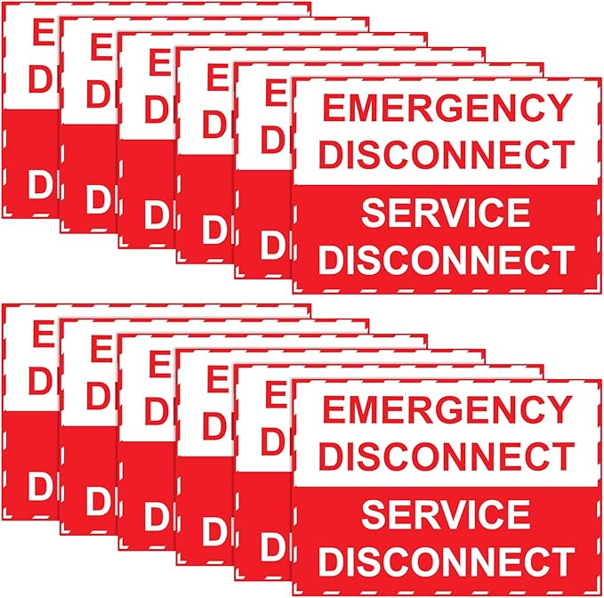 LEIFIDE 12 Pack NEC Compliant Emergency Disconnect Sticker 5"x 3.5" Emergency Disconnect Service Warning Sticker Shut Off Sign Uv-Resistant Electric Panel Labels Vinyl Waterproof for Indoor Outdoor