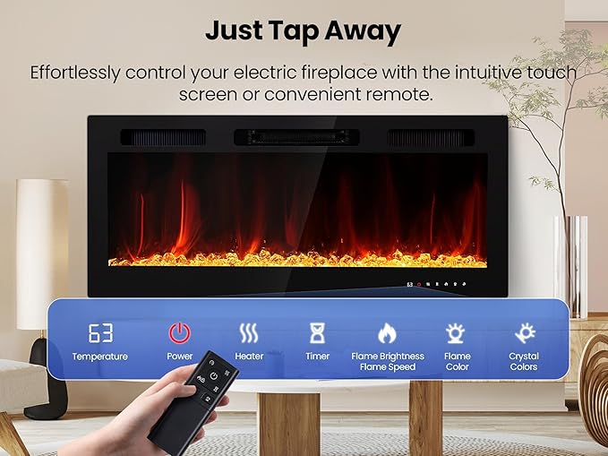 Electric Fireplace Inserts 42 Inch Wide, RealSmart Wall Mounted Fireplace 750W/1500W in-Wall Recessed Heaters with Remote Control, Timer, 12 Adjustable Color Flame & Brightness, Touch Screen