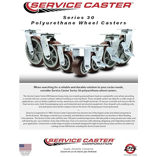 Service Caster Brand Replacement Caster for Uline Caster H-7362R - Rigid Top Plate Caster with 5 Inch Polyurethane Wheel - Heavy Duty Replacement Caster - Fits Platform, U-Boat and Panel Trucks H-6237