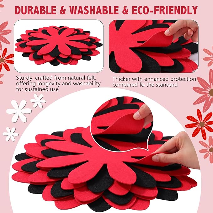 Queekay 12 Pcs Felt Pot and Pan Protectors 12/14/16 Inch Larger Thicker Pan Protector Pads, Colorful Pot Separators for Stacking Cookware Organizing Protecting(Black Red)