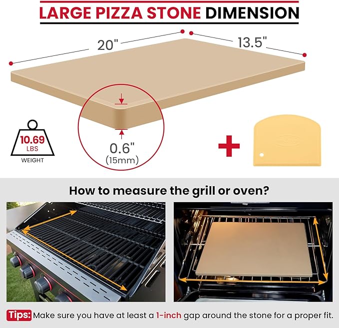 Unicook Large Pizza Stone for Oven 20 Inch, Rectangular Baking Stone 20" x 13.5" x 0.6", Heavy Duty Cordierite Bread Pan, Thermal Shock Resistant, Ideal for Baking Large or 2 Personal Pizzas