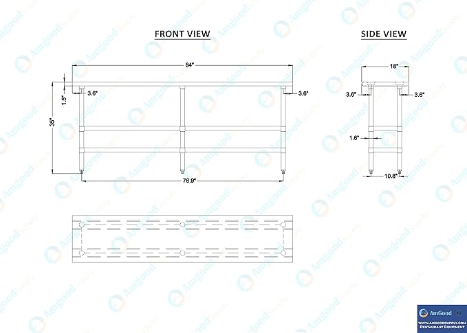 AmGood Stainless Steel Work Table with 2 Shelves | NSF | Metal Utility Table (84" Long x 18" Deep)