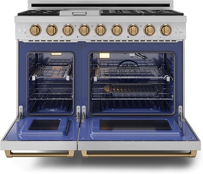 Gordon Ramsay by THOR Kitchen 48 Inch Professional Gas Range with Double Oven in Stainless Steel/Bronze