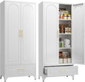 Metal Storage Cabinet with Drawers,75Inch White Pantry Cabinets for Kitchen Storage with 3 Adjustable Shelves,Tall Kitchen Pantry Cabinet for Living Room, Dining Room Office