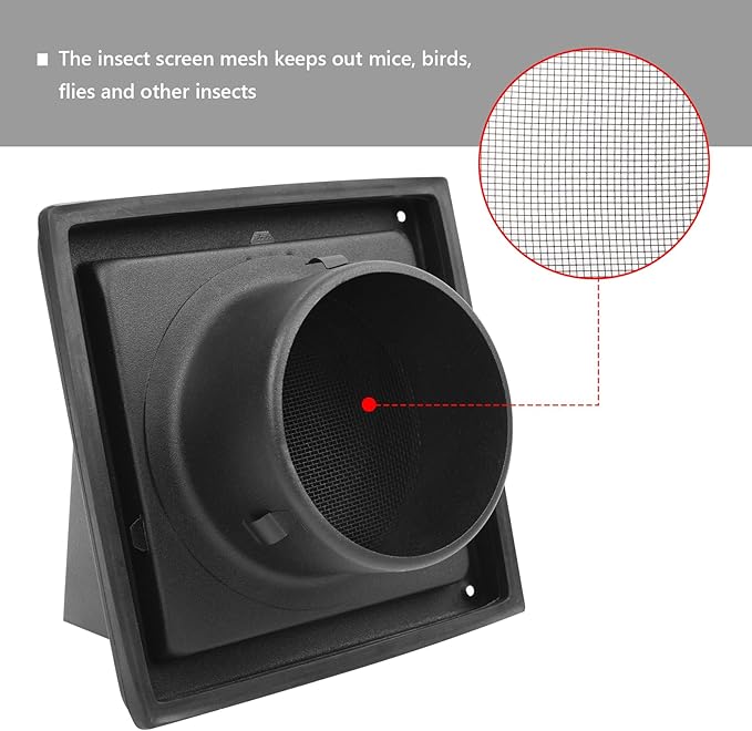 4 Inch Black Dryer Vent Cover Outside Stainless Steel Wall Vent with Removable Cover and Insect Screen Mesh RAL9011