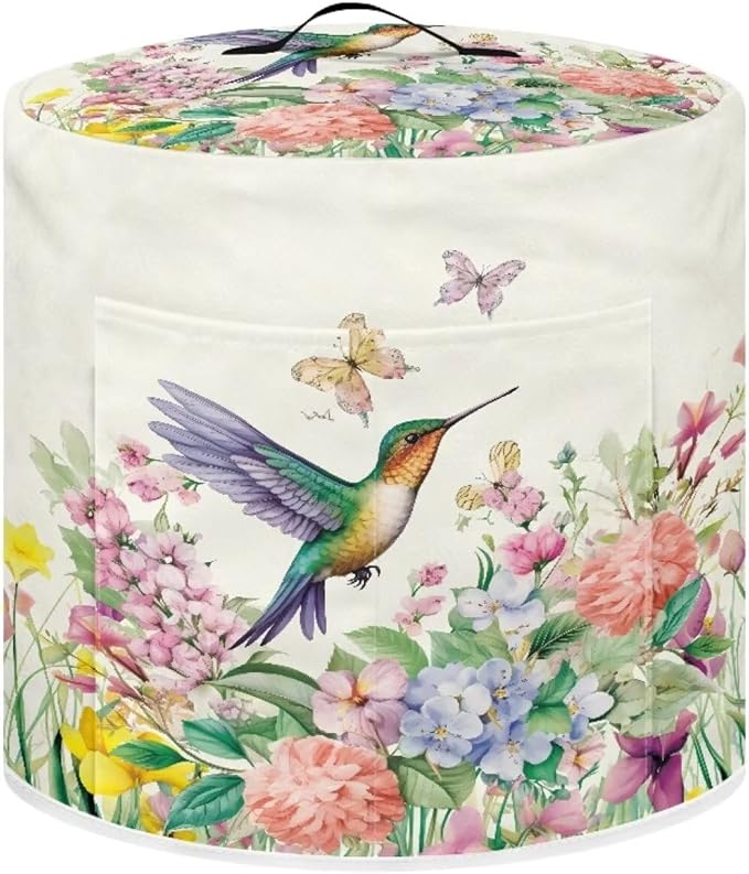 Appliance Dust Covers for Air Fryer & Pressure Cooker, Small Appliance Covers with Pockets Fits Pressure Cooker (8 Quart) and Extra Accessories - Hummingbird Floral
