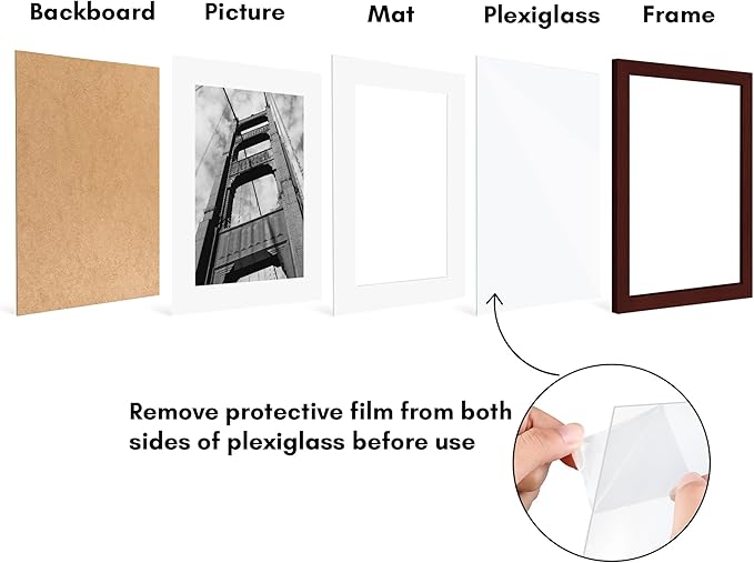 Americanflat 11x14 Picture Frame with Polished Plexiglass - Set of 5 - Use as 8x11 Frame with Mat or Display 11x14 Photo Without Mat - Galleria Collection - Picture Frames for Wall Display - Mahogany