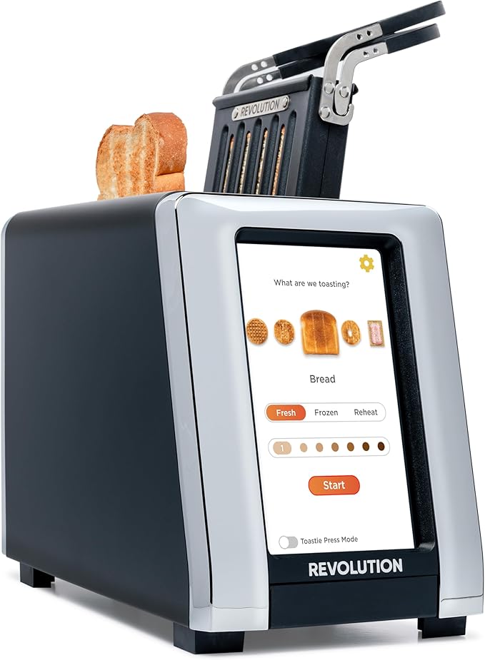 Revolution (Bundle) R180 Connect Touchscreen Smart Toaster + Toastie Press – Choose from 6 Bread Types, 7 Browning Levels, & Toastie Press Mode (Black, 2-Slice)