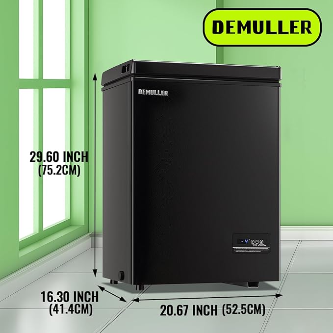 Small Mini Freezer Chest Freezer with 2 Hanging Baskets Electronic Control to 1℉Top Door Open Freezer Energy Saving Quiet Operation Perfect for Dorm, Garage and RVS, Black