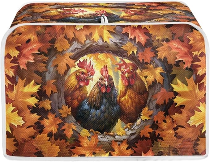 UNICEU Maple Leaf Rooster Print Toaster Cover 2 Slience Fingerprint Protection for Bread Maker Kitchen Small Appliance Protection Home Decor