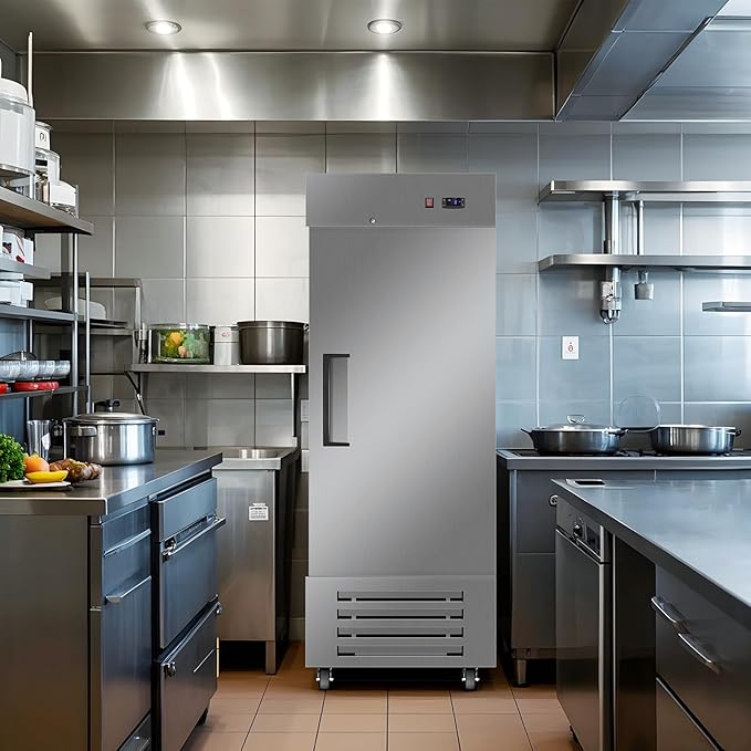 Tylza 27.5" Commercial Reach-in Freezer, Fan Cooling, Solid Stainless Steel Single Door, 530.6L