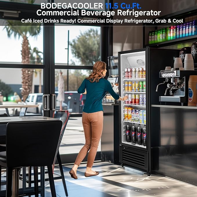 BODEGACOOLER Commercial Beverage Refrigerator and Cooler, 11.5 Cu.Ft Commercial Refrigerators Glass Door Fridge for Bar, drink, Commercial Merchandiser Refrigerator with 312 cans & 192 bottles.