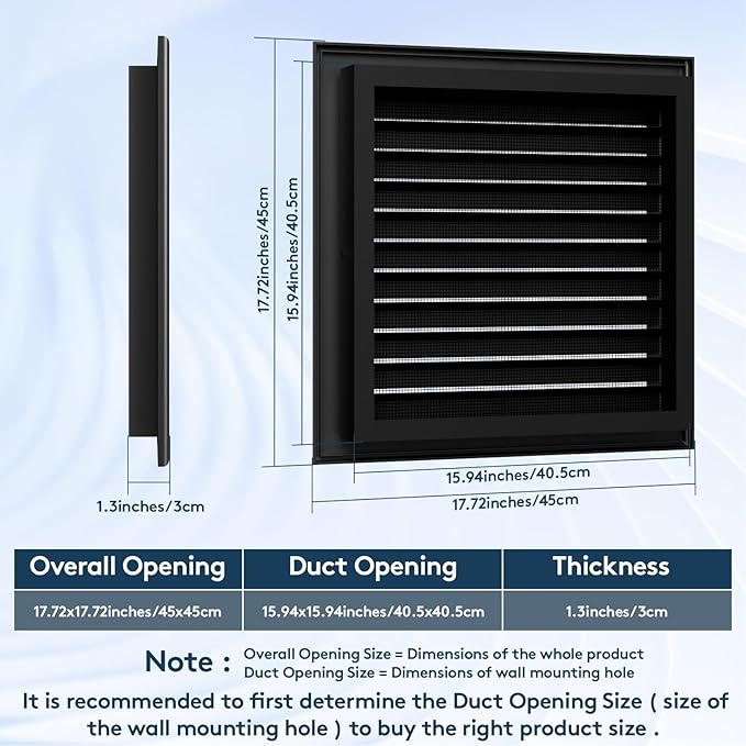 18" X 18" Gable Vent Aluminum Gable Vents for Houses Attic Vent Shed Vents Cover Exterior with Screen Mesh Alloy Wall Vent Ventilation for Home Garage Attic Ceiling - Vent Opening: 16" x 16" Black