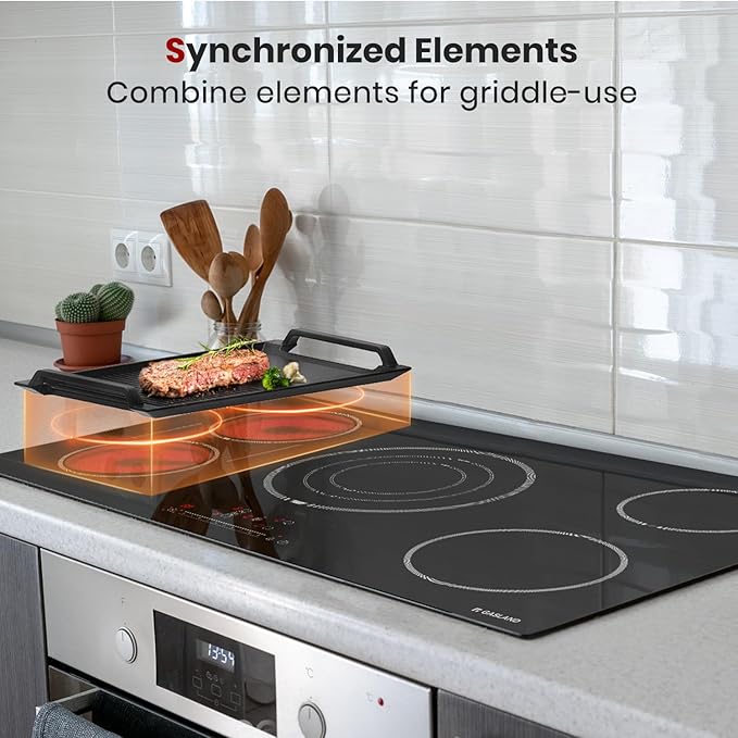 GASLAND 36 Inch Electric Cooktop, 5 Burners Glass Stove Top, ETL & FCC Certificated, 9200W Built-in Radiant Ceramic Cooktop, Slide Touch Control, Child Safety Lock, Hot Surface Indicator, 240V