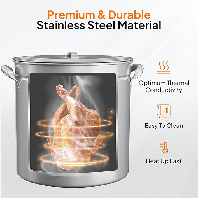 ROVSUN 102QT Stainless Steel Seafood Boil Pot With Strainer Basket, Lid & Hook, Versatile Stock for Crab, Lobster, Shrimp Boiling, Heavy-Duty Turkey Fryer for Outdoor Cooking & Gatherings