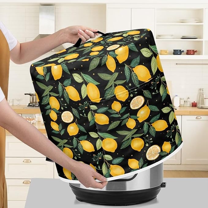 Lemon Print Air Fryer Cover Washable Pressure Cooker Dust Cover for 6 Qt Small Kitchen Appliance Cover with Top Handle Dust Protection Bread Cover for Home Decoration