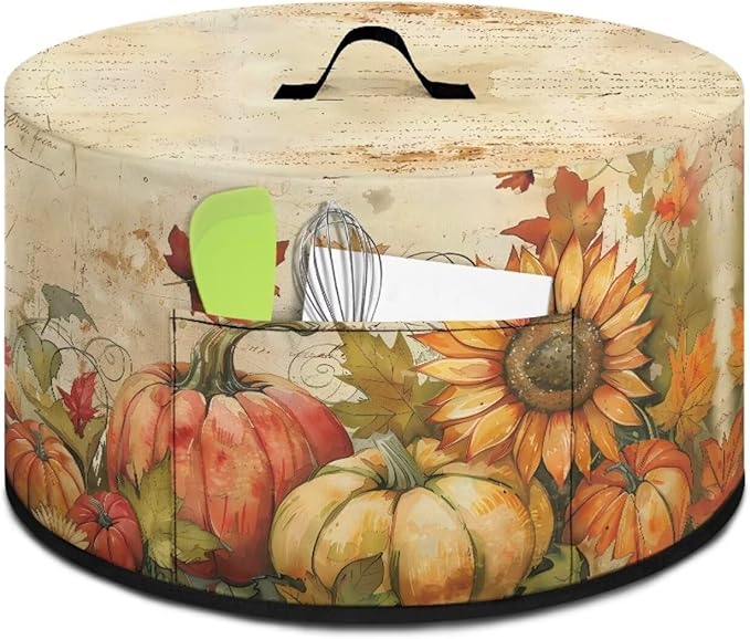 Fall Slow Cooker Dust Cover Compatible with 6/7/8 Quart Slow Cooker Dust Proof Electric Slow Cooker Cover with Pocket for Crock Pot Accessories, Vintage Pumpkin Sunflower Maple Leaf Print