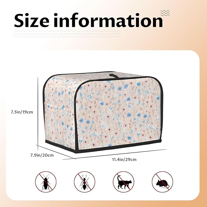 2 Slice Toaster Cover for Kitchen Wildflower Pattern Pastel Botanical Waterproof Dustproof Toaster Dust Cover with Side Pockets Decorative Universal Cover for Wide Slot Toasters Small Appliances