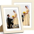 Vittanly 5x7 Picture Frame Set of 2, Solid Wood Frame for Wall or Tabletop, Display Photo 4x6 with Mat or 5x7 without Mat, White