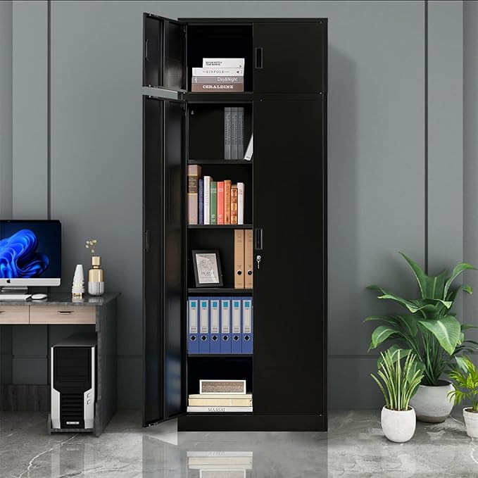 BESFUR Metal Storage Cabinet, 87-inch Tall Large Garage Storage Cabinet with Adjustable Shelves & Locking Doors for Home Office, Garage and Utility Room-Black