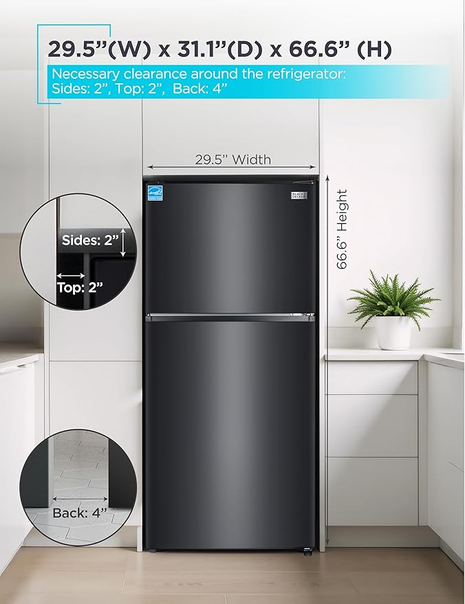 BLACK+DECKER 20.1 Cu. Ft. Top Mount Refrigerator with Ice Maker, 2-Door Refrigerator with Top Freezer, Freezer with Icemaker and Adjustable Temperature Control, ENERGY STAR, BR2010JIMB, Black
