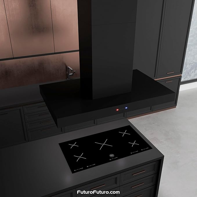 Futuro Futuro Island-mount Range Hood 36" 940-CFM | Positano Black | Black Steel Vent Hood | Modern Italian Exhaust Hood |LED, Ultra-Quiet with Blower
