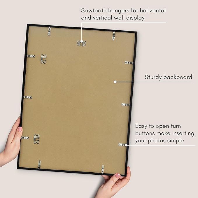 Americanflat 19x25 Poster Frame with Polished Plexiglass - Streamline Collection - Thin Border Picture Frame for Wall Display - Hanging Hardware Included - Black