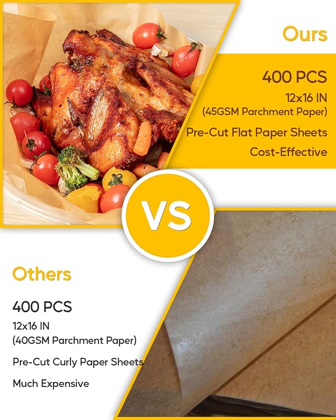 Katbite 800PCS Unbleached Parchment Paper Sheets, 12 x 16 IN Pre-Cut Baking Parchment, Heavy Duty Non-Stick Baking Paper for Half Sheet Cookie Bread Cake Pans, Grilling Meat Pizza,Oven,Air Fryer