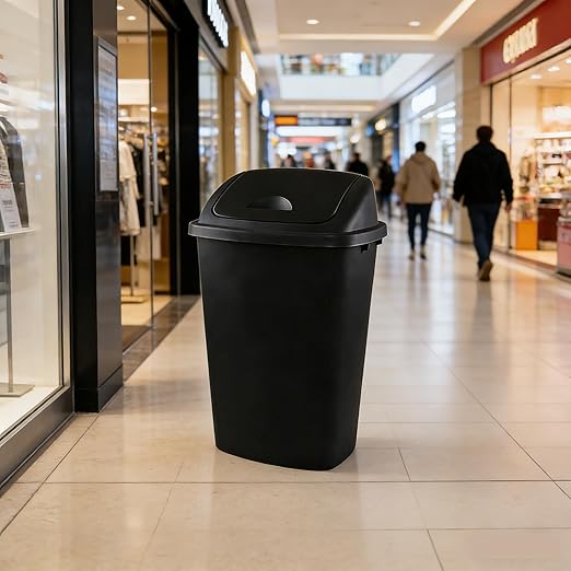Kitchen Trash Can 13 Gallon with Swing Lid, Plastic Garbage Can Waste Bin, Recycle Bin and Waste Basket for Home, Office, Garage, Patio, Restaurant (Black, 4 Pack)